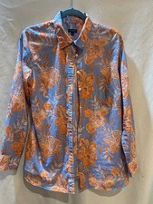 Talbots Large Blue and Orange Floral Button-Up Shirt Cotton Blend picture