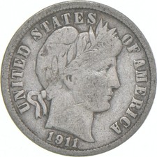 1911-S Barber Dime 90% Silver Average Circ picture