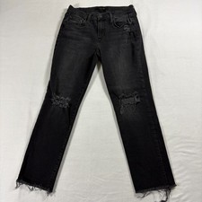 Joe’s Mid Rise Flare Jeans Womens 28 Black Distressed Raw Hem Stretch Denim picture