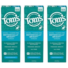 Tom's of Maine Botanically Bright Toothpaste-Flouride Free 4oz size / 3pk NEW picture
