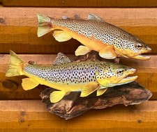 Brown Trout Replica Duo Wall Art -21 Inch Realistic 2D Flat Metal Trout Art picture