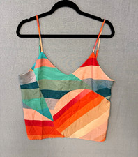 SELF CONTRAST Molly V-Neck Cami Tank Top Medium Rainbow Geometric Sunse picture