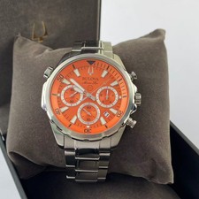 New Bulova Marine Star Men’s Chronograph Quartz Watch Orange Dial 96B395 43 mm picture
