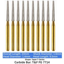 10-100pcs Dental Trimming & Finishing Gold Burs Taper Carbide Burs FG 7714 picture