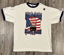 VINTAGE Atlanta Braves 1995 World Series Champions Ringer Starter Shirt Size XL picture