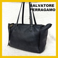 Salvatore Ferragamo Amy Tote Bag Black Grained Leather Gold Hardware Italy picture