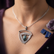 Throat Chakra Genuine Chrysocolla 925 Sterling Silver Daughter Wedding Pendant picture
