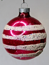 Vintage Glass Mica Striped Confetti BALL Christmas Ornament Franke Red picture