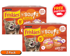 Purina Friskies Lil' Soups Wet Cat Treats Salmon Shrimp 8Ct x 2 Pack 1.2oz picture