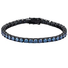 3mm Royal Blue Moissanite Tennis Bracelet 925 Sterling Silver Black Gun Plated picture