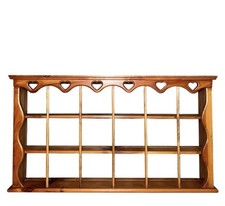Vintage MCM Pine Wood 3-Tier Wall Hanging Curio Display Shelf Carved Hearts picture