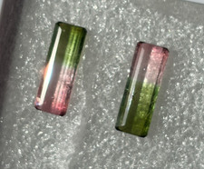 Incredible Pair 3.7 tcw Watermelon Tourmaline Elongated 14mm x 5mm Pink Green TX picture