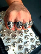 50 pcs Wholesale Mixed Lot Skull Men's Rings Biker Punk Ring picture