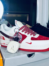 Nike Air Force 1 Low Top Men's Lace-Up Athletic Sneakers White/Red picture