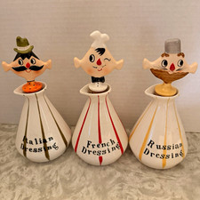Vintage Holt Howard MCM 1959 Pixieware 3pc. Set Dressing Cruets~Mint Condition picture