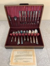 Vintage Antique DESIRE WM ROGERS SILVERPLATE FLATWARE 53 pc w/BOX OVERLAID picture
