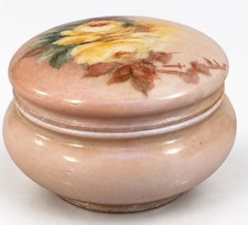 Antique Limoges France Hand Painted Porcelain Trinket Box Jar Yellow Roses picture