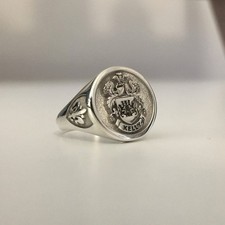 Custom Silver Signet Ring Family Crest Coat of Arms Fleur-de-Lis Gift Men picture
