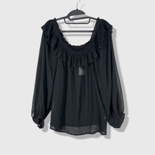 Torrid Ruffle Off Shoulder Top Womens 0X Crinkle Chiffon Boho Goth Whimsigoth picture