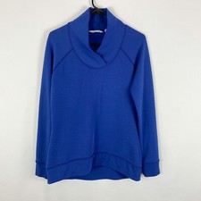 Athleta Shawl Collar Blue Stretch Sweatshirt Wool Blend Size Small High-Low picture