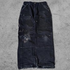 Vintage Thrashed Paineted Ripped Black Painted Carhartt Double Knee Pants 31x30 picture