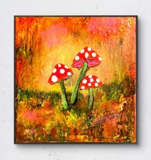 Mary Myers Original Mushroom Painting expressionist painting  8x8 Canvas picture