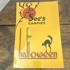See's Candies Halloween Black Cat hand painted laminated cheddar color old picture