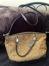 Coach Signature Brown Satchel Top Handle Bag Zip Closure Detachable Strap picture