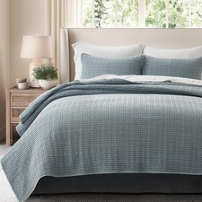 EverGrace Stonewashed Cotton Waffle Quilt Set, King Size, Blue Linen picture