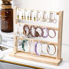 3 Tier Wooden Jewelry Display Stand Earring Keychain Pendant Organizer picture