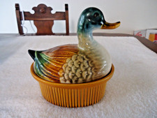 VINTAGE SUBTIL PORTUGAL MALLARD DUCK ON A NEST COVERED DISH PH2 1970s picture
