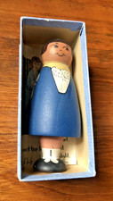 Vintage Folk Art Wooden Girl blue dress Needle Pin Case Holder 5