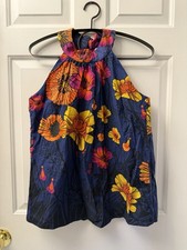 Roopa Pemmaraju Anthropologie Floral Halter Tank Top Womens S Blue Cotton NWT picture