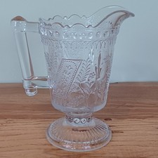 Antique EAPG Adams Prayer Rug Creamer Pressed Glass Footed Pitcher 1881 picture