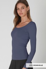 NEW Bllue Form Fitting Scoop Neck Long Sleeve Top by Nikibiki picture