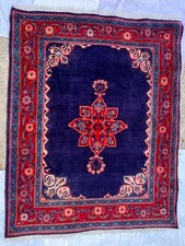 3.8 ft X 5 ft FINE HANDMADE BLUE ORIENTAL RUG picture