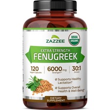 Zazzee USDA Organic Fenugreek 30:1 Extract, 6000 mg Strength, 120 Vegan Capsules picture