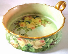 Antique T & V Limoges France Hand Painted Yellow Rose Bonbon Dish Handle picture