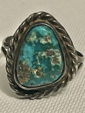 VTG Old Pawn native American NAVAJO Sterling turquoise ring Size 7.25-7.5 picture