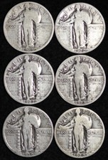 1925-1930-P SHORT SET (6 PC) Standing Liberty Quarter Silver GOOD / VG FULL DATE picture