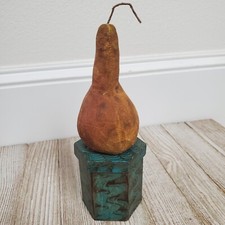 Primitive Fabric Pear Box Handmade Paper Mache Box picture