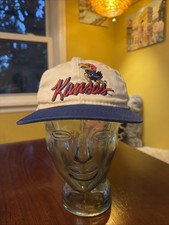 VTG 1990s University of Kansas Jayhawks Hat The Game Script Snapback Two Tone picture