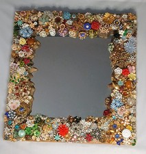 Vintage Jewelry Flower Encrusted Mirror picture