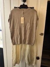 Ekouaer 2pc Knit Sweater Vest & Jogger Pants Set Pocket Beige/Taupe M picture
