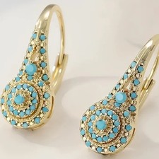 Bohemian Blue Turquoise Drop Earrings Gold Color Women Party Jewelry picture