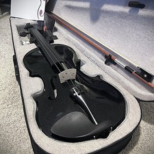4/4 Full Size Black Violin with Case, Bow and Accessories, with Preset Bridge picture