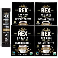 Rex Coffee Organic Fairtrade Instant Sticks Medium Roast Arabica 25 Count picture