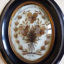 SUPERB ANTIQUE FRENCH 19th CENTURY SENTIMENTAL MOURNING HAIR ART DATED 1888 picture