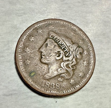 1838 Coronet Head Large Cent Grade G-4 (Good 8) VHTF picture