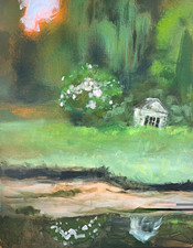 Impressionist Landscape Painting - Shed Reflection in Pond - 16x20 on Canvas picture